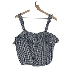 American Eagle Outfitters Crop Top Women Size XL Black White Gingham Ruffle Trim